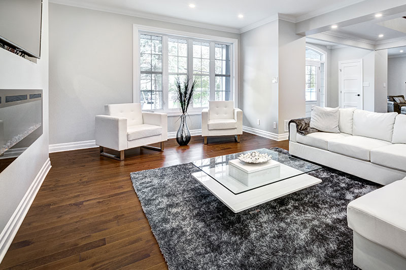 Living room in finished basement